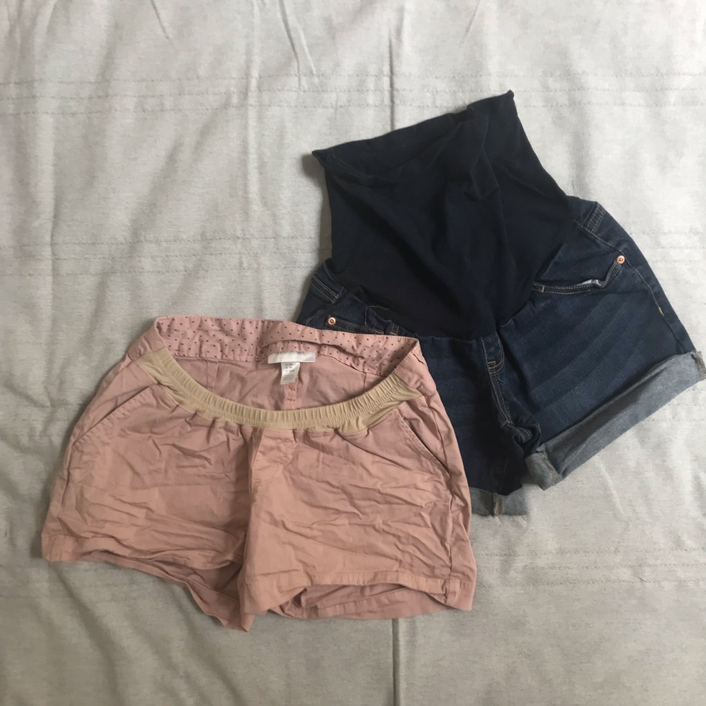 2 pairs maternity shorts XS pink and denim